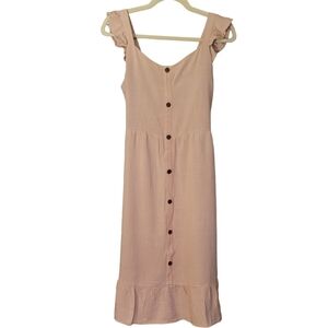 Monteau Blush Pink Button-Front Midi Dress